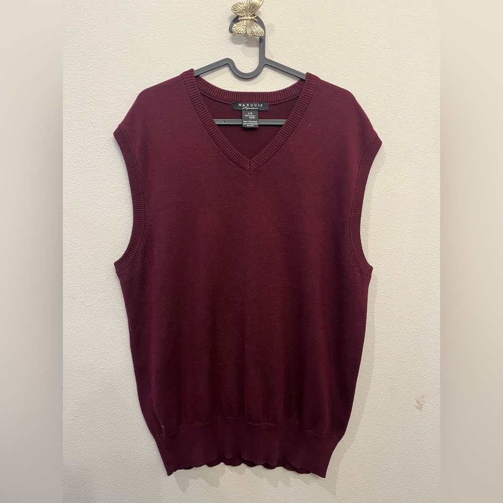 Marquise Men's V-Neck Burgundy Sweater Vest 100% Cotton